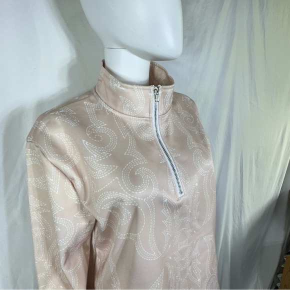 Women’s Dusty Pink Paisley Stitch Print Zippered Mock Collar Pull Over - Picture 2 of 6